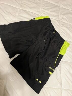 Speedo Black Swim Trunks with Neon Green Speckle Lining